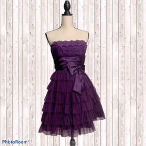 Masquerade Strapless Purple Ruffle Tiered Dress